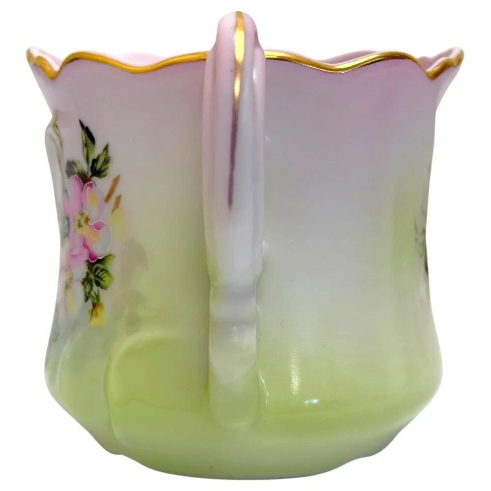 Vintage Victorian Nippon Hand-Painted Porcelain Shaving Mug Cup Floral Gold Rim